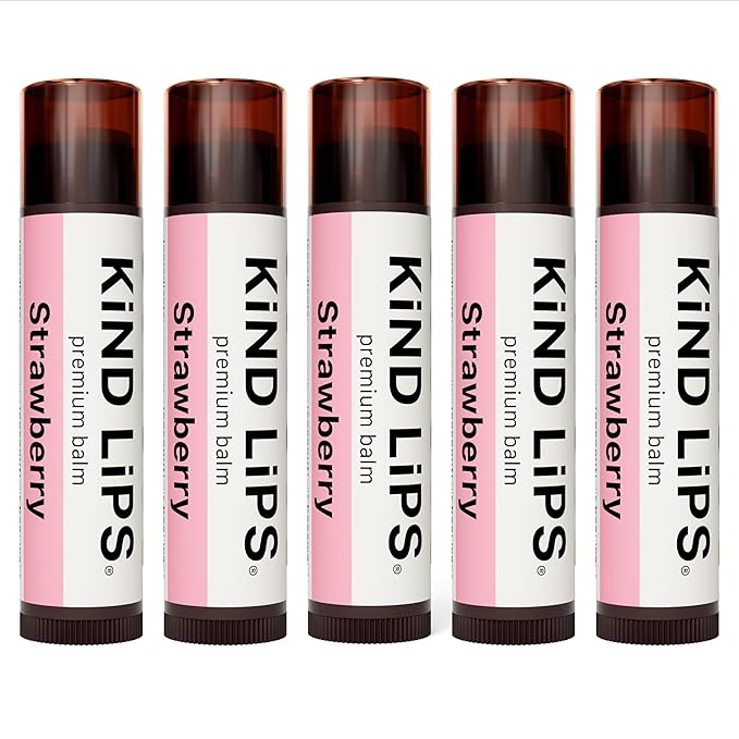 Kind Lips Lip Balm - Nourishing & Moisturizing Lip Care for Dry Lips with Shea Butter, Beeswax & Vitamin E | Strawberry Flavor | 0.15 Oz (Pack of 5)
