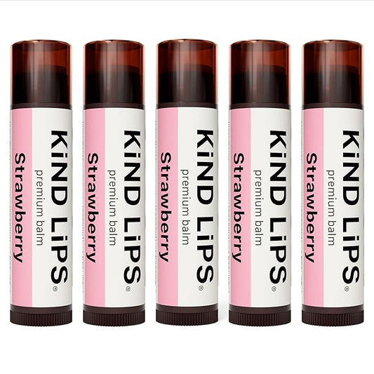 Kind Lips Lip Balm - Nourishing & Moisturizing Lip Care for Dry Lips with Shea Butter, Beeswax & Vitamin E | Strawberry Flavor | 0.15 Oz (Pack of 5)
