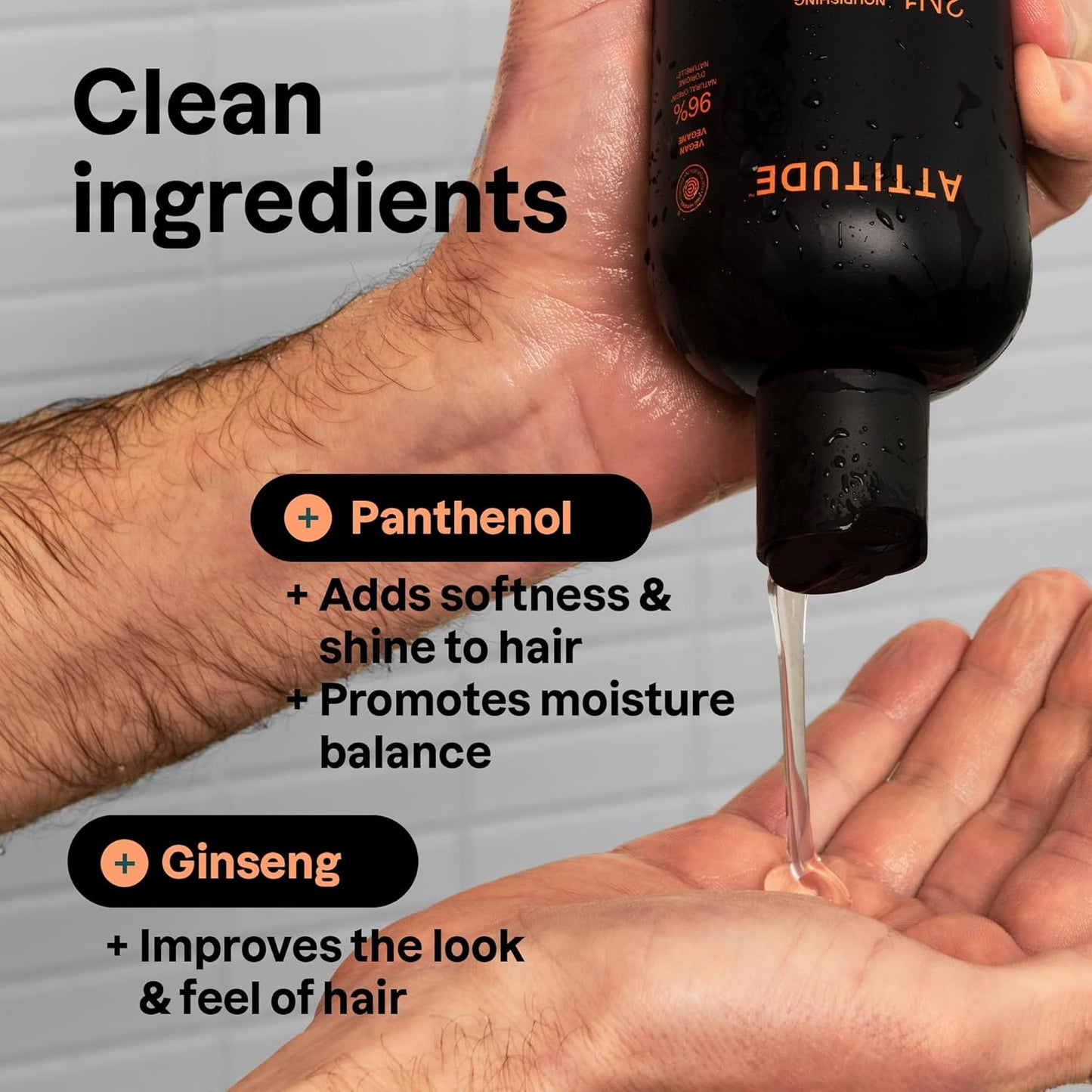 ATTITUDE Men's Shampoo and Conditioner 2-in-1, Nourishing For Dry Hair and Scalp, With Panthenol and Ginseng, 97% Natural Origin Ingredients, EWG Verified, Patchouli & Bourbon, 14 Fl Oz