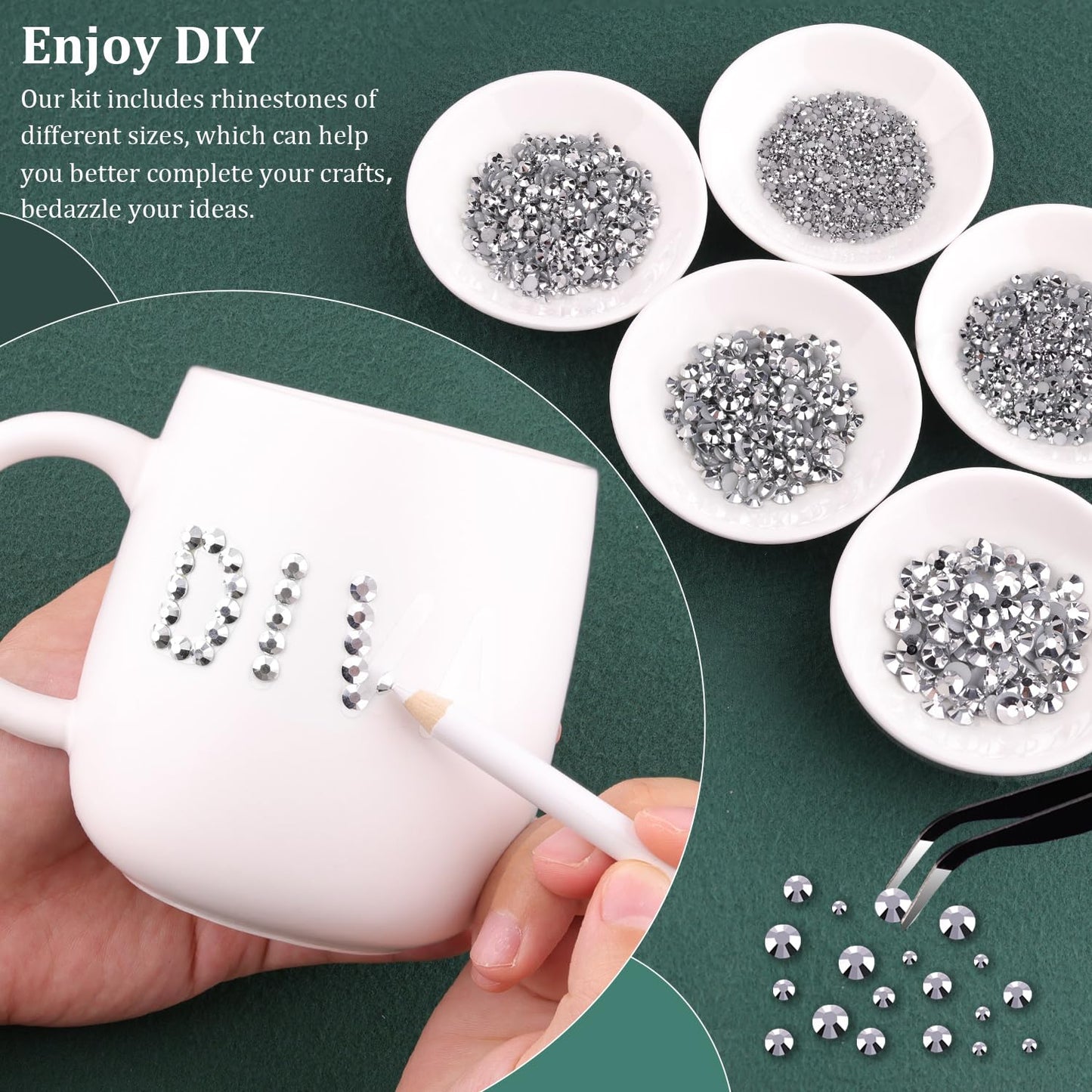 Resin Rhinestones for Crafting with B7000 Jewelry Glue, 1 Box Silver Flatback Crystals with 3Pcs 10ml Glue for Bedazzling Crafts DIY Nail Art Makeup，Non Hotfix Gems for Clothing Shoes