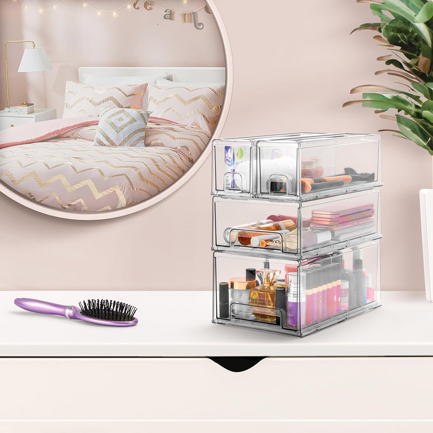 Sorbus Small Clear Stackable Storage Drawers – 2-Pack Plastic Organizer Bins with Handles – Stackable Pull-Out Storage Drawers for Closet, Pantry, Office, Bathroom, Craft, and Toy Organization