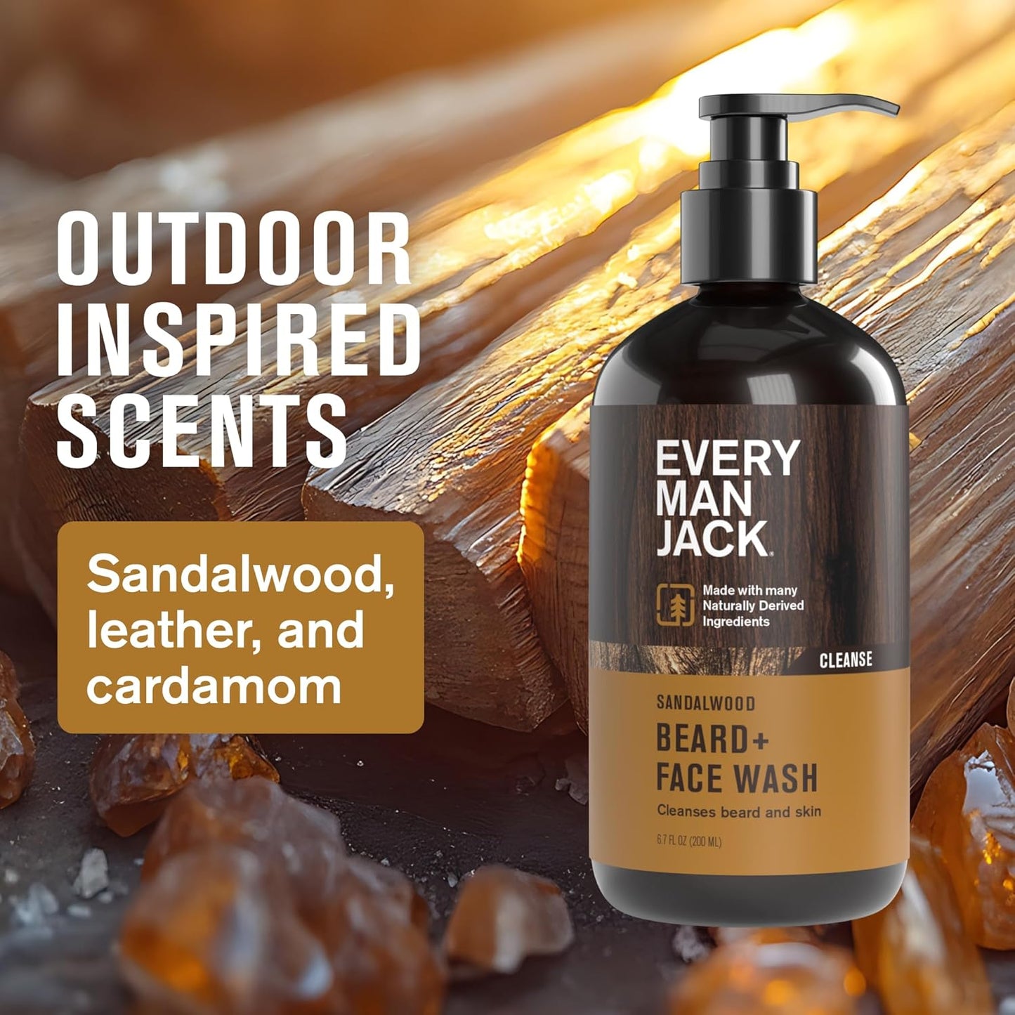 Every Man Jack Sandalwood Beard Wash - Cleanse, Soften, and Hydrate for a Healthier Beard - Made w/Naturally Derived Ingredients like Aloe Vera and Coconut - 6.7 oz - 2 Pack