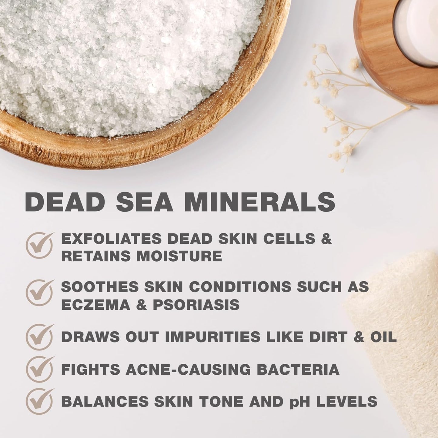 One With Nature 100% Pure Dead Sea Salt for Bath, 5lb Unscented. Dead Sea Salt is high in Essential Minerals, Such as Magnesium, Sulfur, Zinc, Potassium. Exfoliates, Nourishes Skin, Helps Restore pH