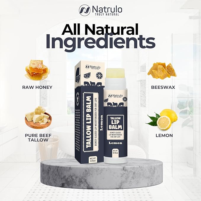 Beef Tallow Lip Balm – Natural Tallow Beeswax Chapstick – Hydrating Moisturizer Grass Fed Bison Tallow Balm Lip Care – Soothes Chapped, Dry Lips, Sensitive Skin – Long Lasting & Vitamin Rich USA-Made