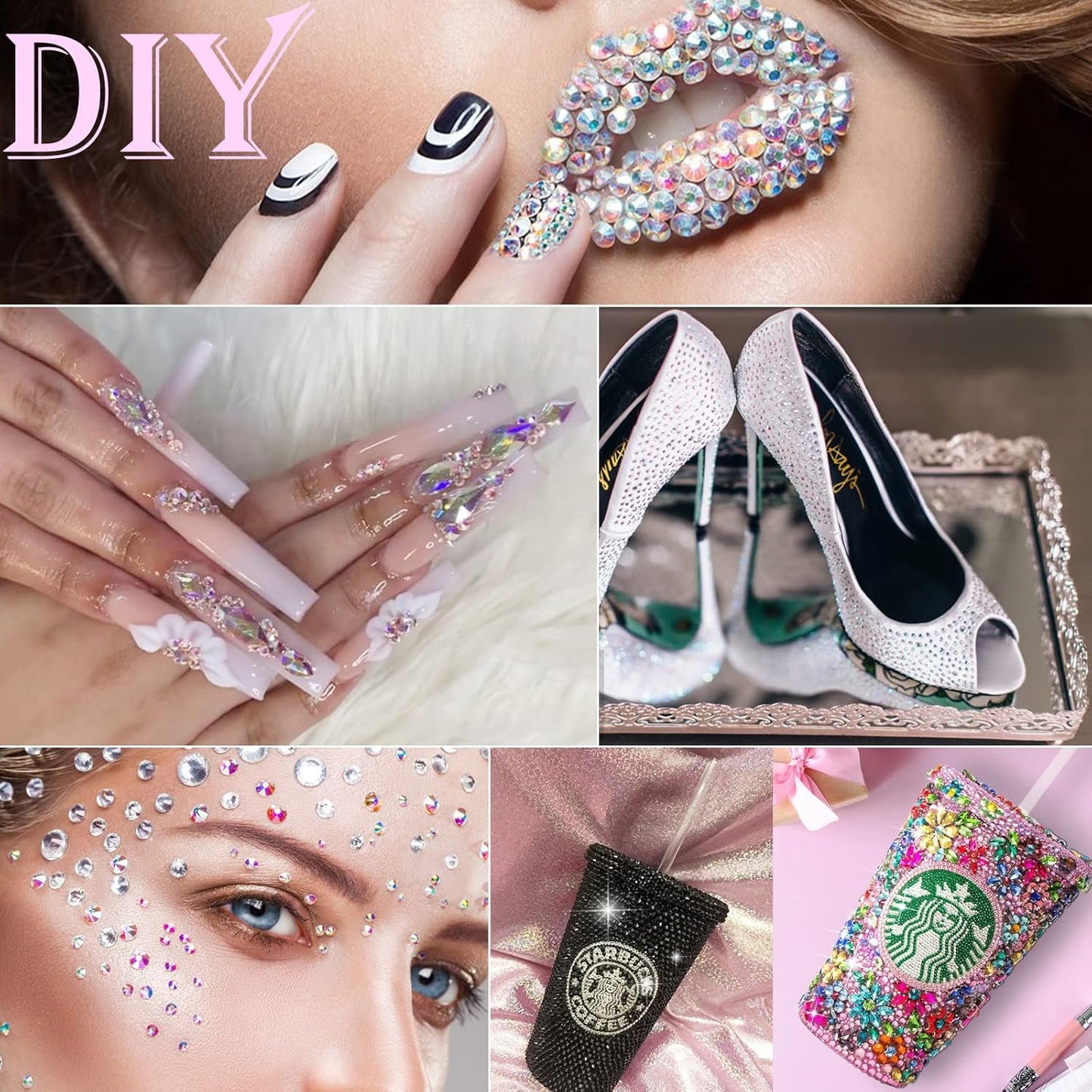 Canvalite 2784Pcs Flat Back Gems, Rhinestones with 5Pcs Jewelry Glues, Pick Up Tweezers and Rhinestones Picker Dotting Pen, Nail Art Tools for Nails, Clothes, Face, Craft