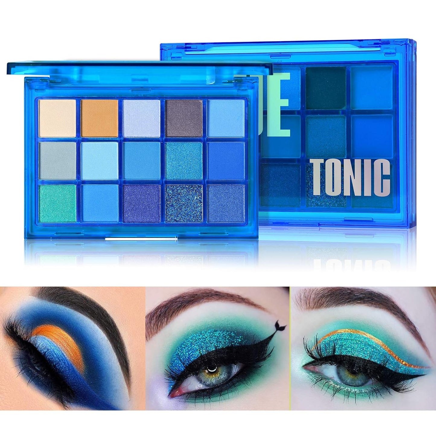 UCANBE Bright Neon Eyeshadow Makeup Palette-15 Shades High Pigmented Purple Blue Yellow Shimmer Matte Glitter Metallic Eyes Shadow Colorful Vibrant Creamy Make Up Pallets Kit - Blue Tonic…