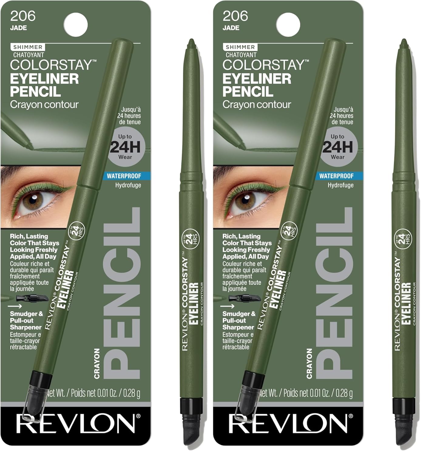 REVLON ColorStay Pencil Waterproof Eyeliner, Smudge-Proof, Eye Makeup with Built-In Sharpener, 206 Jade, 0.01 oz (Pack of 2)