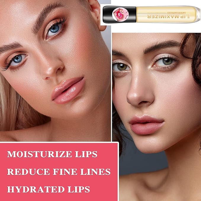 Lip Plumper Lip Gloss 2Pcs,Moisturizing Lip Oil Lip Plumper Gloss Lip Plumping Lip Care Serum Instant Volume Lip Filler Lip Maximizer Balm Plumper Reduce Fine Lines & Improve Dryness Wrinkles