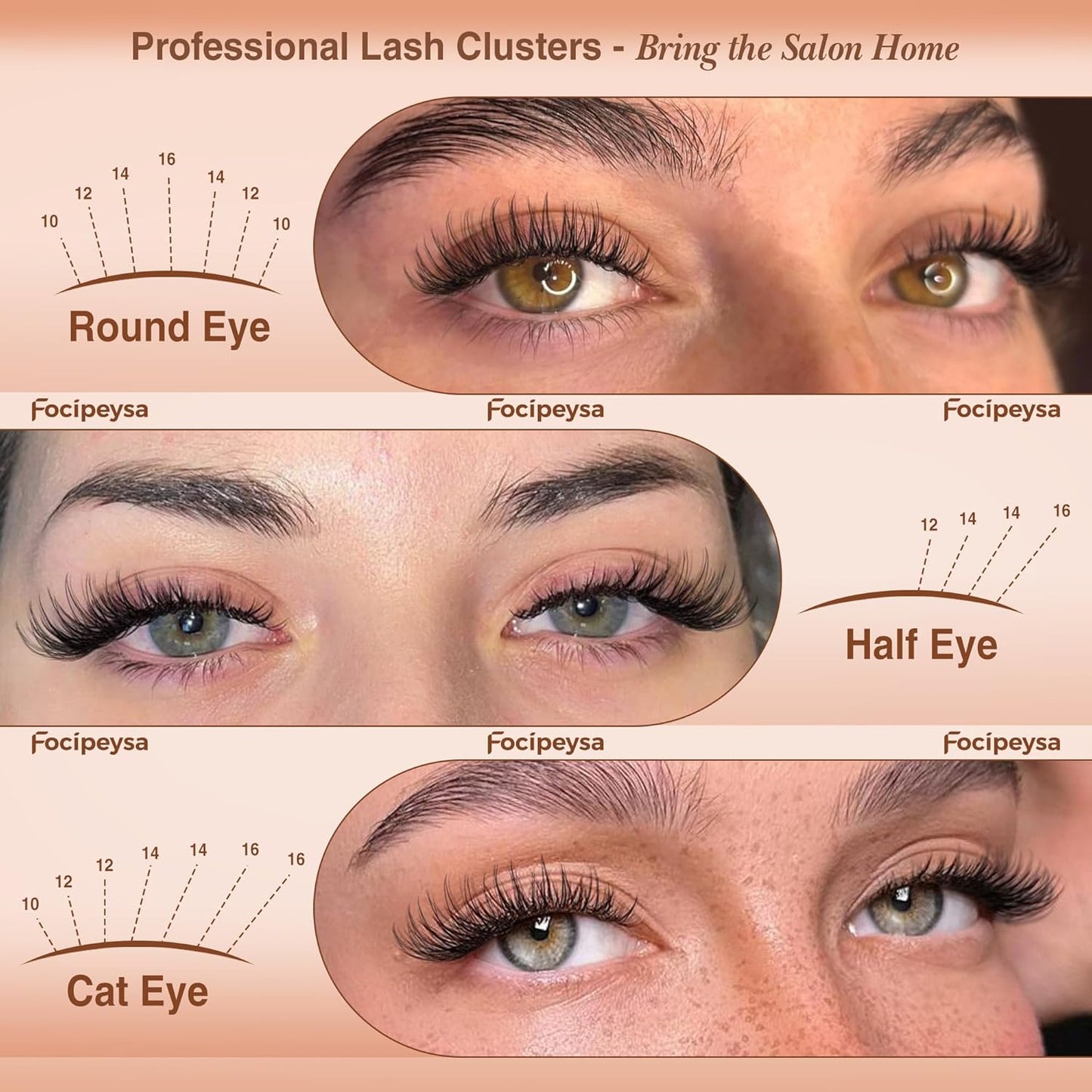 Focipeysa Wispy Lashes Extension 10-16mm Clusters Eyelash Natural Eyelash Clusters Anime Lash Clusters CD Curly Lash Extensions Waterproof Individual Lash Extensions DIY Lashes at Home