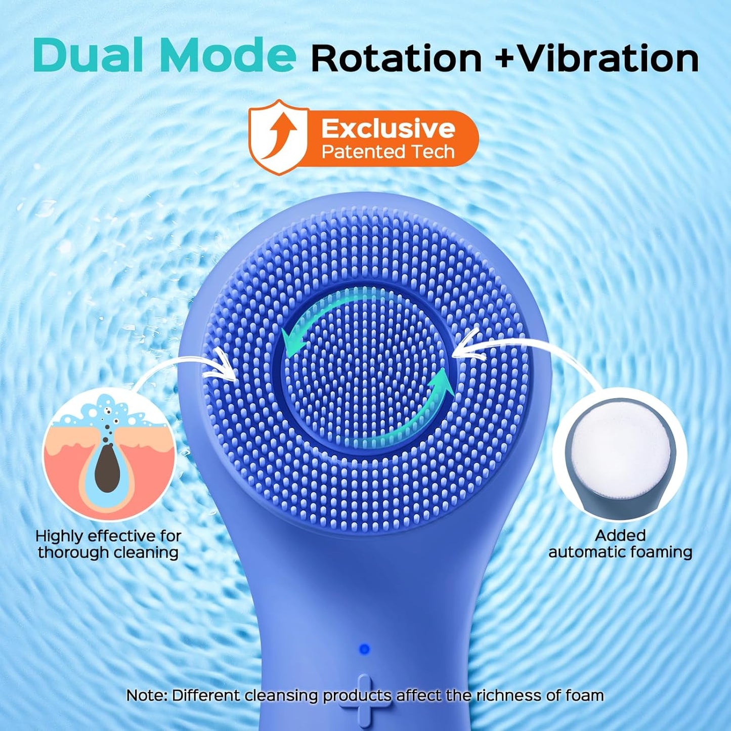 COSLUS Face Scrubber Facial Cleansing Brush: 2 in 1 Spin and Vibration Patented Tech, Silicone Electric Exfoliator Scrubber with Automatic Foaming, Waterproof Face Cleanser Brush for Men and Women