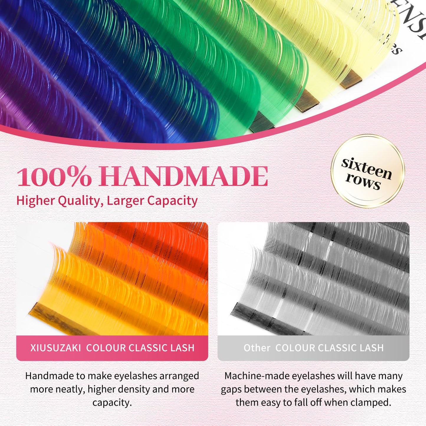 Eyelash Extensions Colored Lashes Extension 0.07 C Curl Lashes 8mm Classic Lash Extensions Soft Individual Lashes 16 Rows Natural False Eyelashes Volume Lashes Professional Use(Colored,0.07-C,8mm)