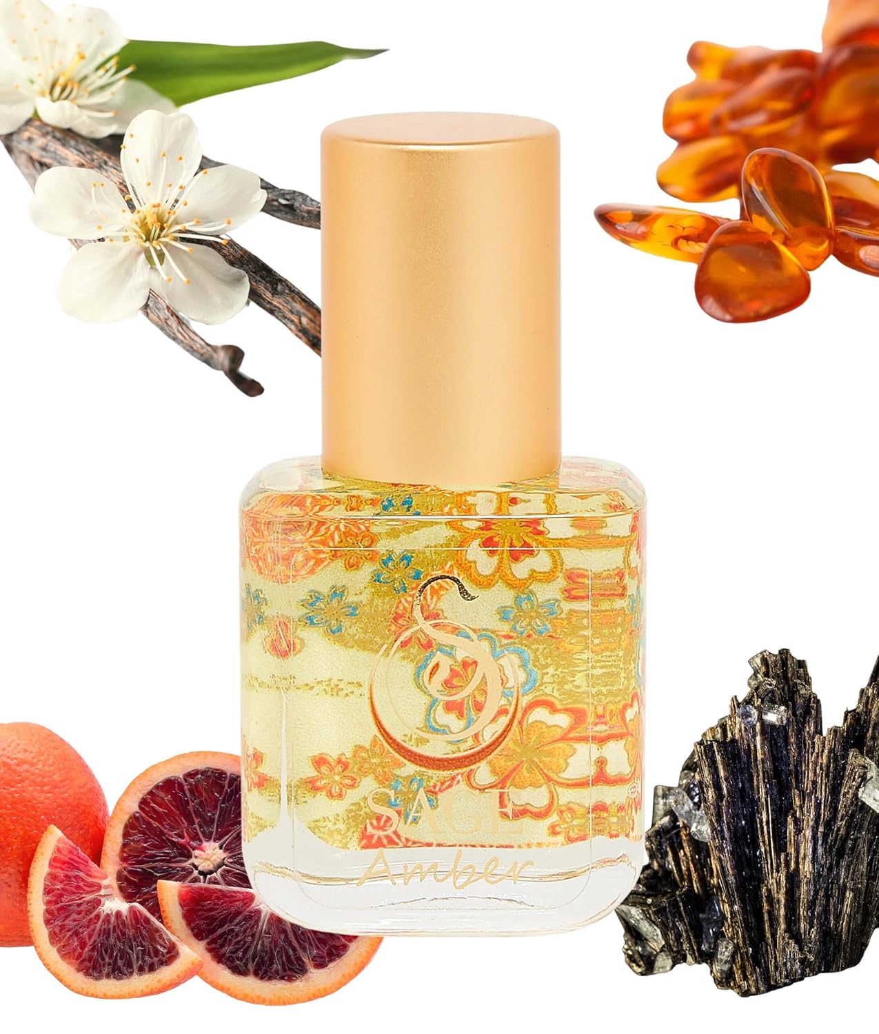 Amber Organic Perfume Oil Extract Roll-On by Sage- 1/4 oz, Vegan & Cruelty-Free, Earthy Scent, Amber, Blood Orange, Musk - Made in USA