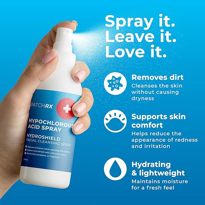 Hypochlorous Acid Spray (8oz, Reduces Acne), Targets Bacteria - HOCL Facial Cleanser Acne Spray for Face, Body, Eczema, Pimples, Breakouts & Overall Skin Recovery (Reduces Redness)