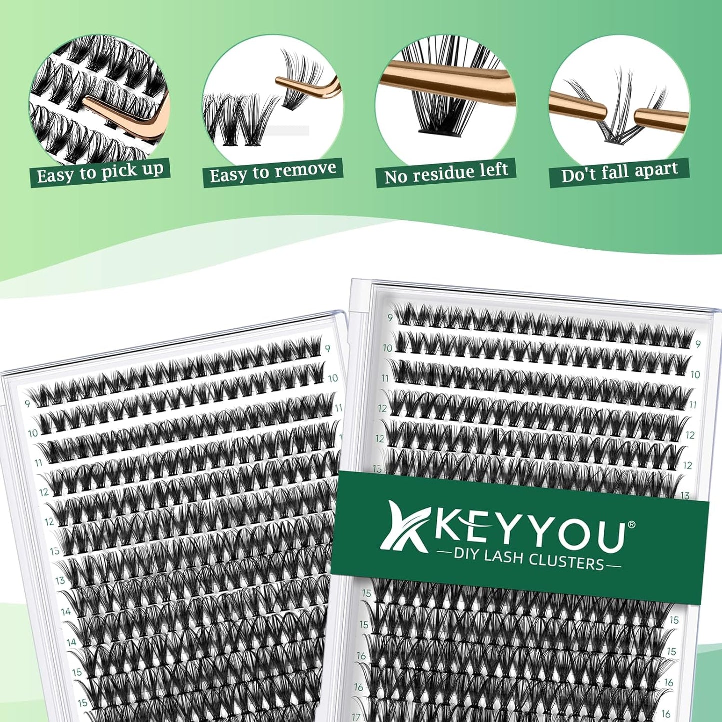 Lash Clusters 300pcs Individual Lashes 40D 0.07C Curl 9-18MIX DIY Eyelash Extension KEYYOU Large Tray Volume Soft&Natural Cluster Lashes(40D-0.07C,9-18MIX）