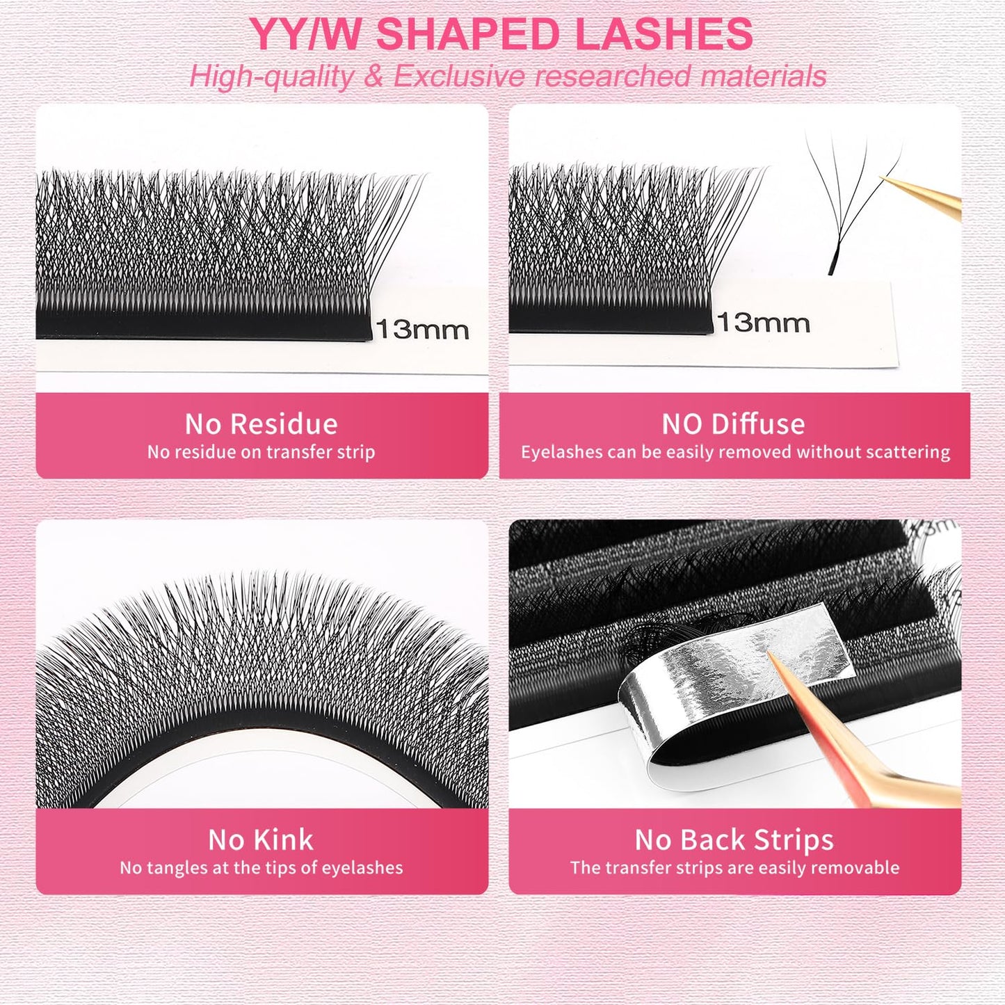 W Lash Extensions Supplies 4D Eyelash Extensions W Shape 0.07mm Thickness D Curl 14mm Premade Fans Easy Fan Lashes Volume Matte Black 12 Rows Crisscross Eye Lashes(W-4D-0.07-D,14mm)