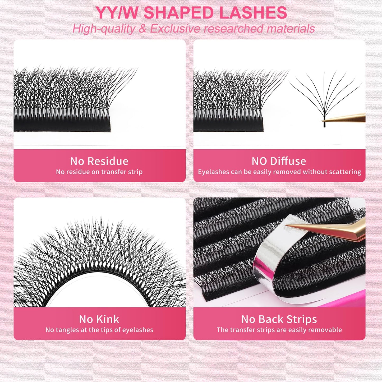 W Lash Extensions Supplies 8D Eyelash Extensions W Shape 0.07mm Thickness D Curl 11mm Premade Fans Easy Fan Lashes Volume Matte Black 12 Rows Crisscross Eye Lashes(W-8D-0.07-D,11mm)