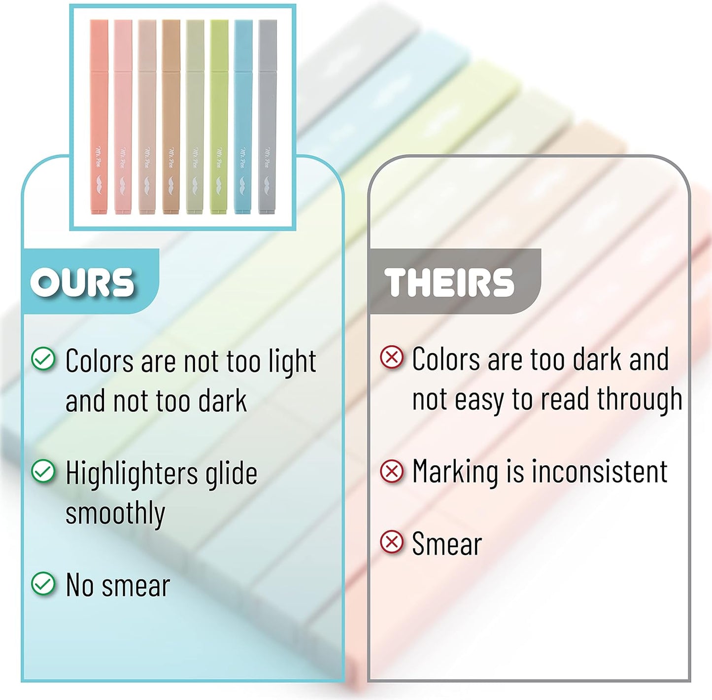Mr. Pen- Aesthetic Highlighters, 8 pcs, Chisel Tip, Vintage Colors, No Bleed Bible Highlighter Pastel, Highlighters Assorted Colors, Pastel Highlighter Set, Cute Highlighter