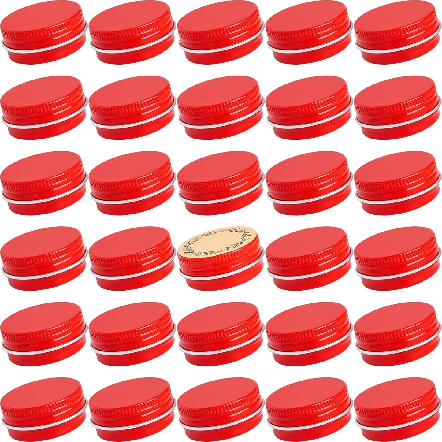 0.5 oz Screw Top Aluminum Tin Jar with Screw Lid and Blank Labels (Red - Pack of 32)