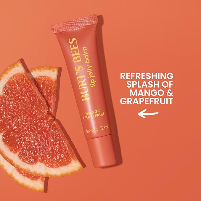 Burt’s Bees Mango Grapefruit Lip Jelly Balm, With Hyaluronic Acid and Squalane Moisturizer To Instantly Hydrate Lips, Lip Gloss With Responsibly Sourced Beeswax, Tint-Free, Lip Treatment, 0.45 oz.