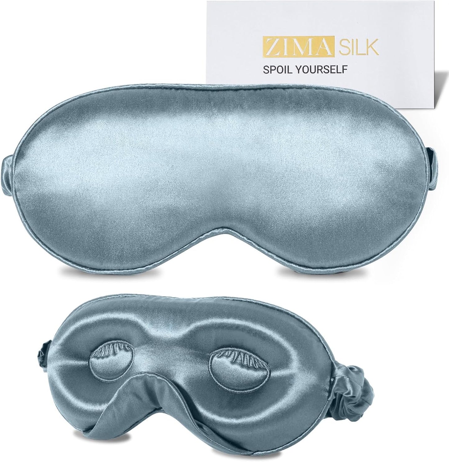 ZIMASILK Adjustable 22 Momme 100% Mulberry Silk Sleep Mask, Upgraded 3D Contoured Cup Eye Mask for Sleeping, Super Soft & Breathable Blindfold, Blackout for Deep Sleeping (Blue Haze)