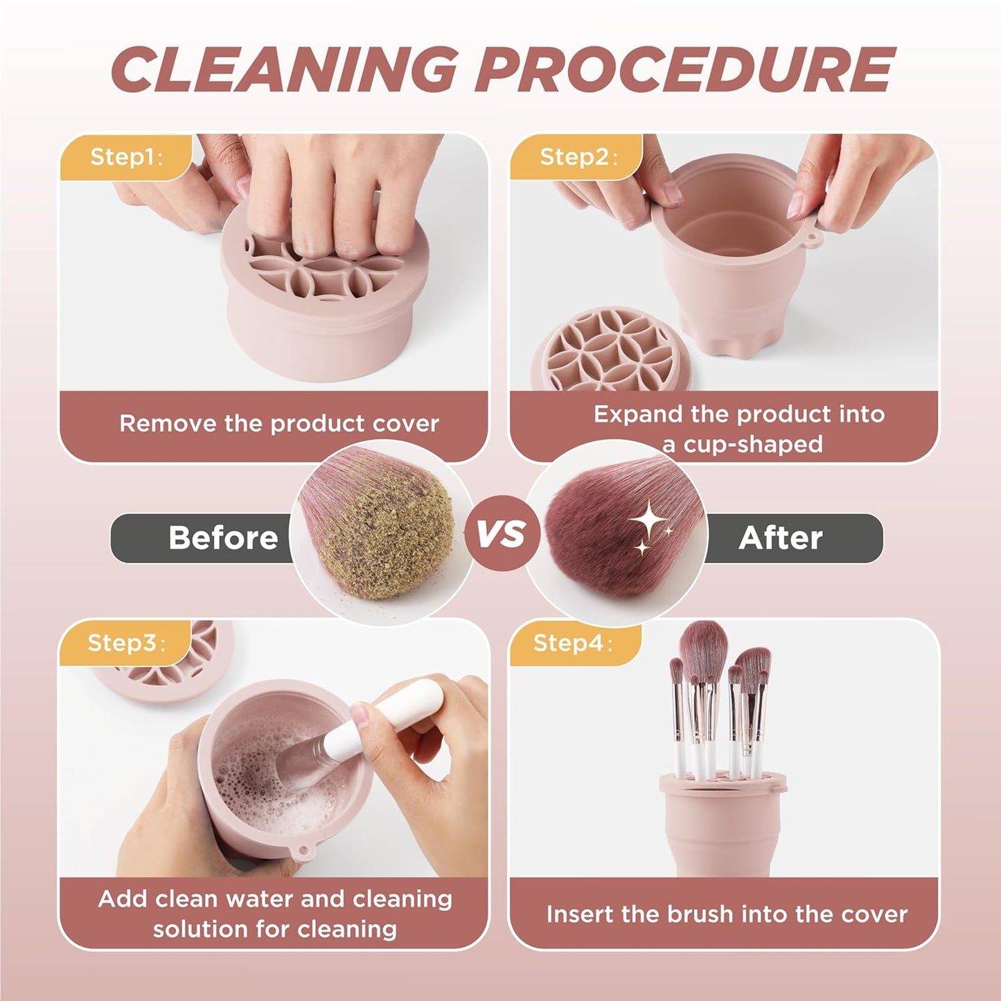 Makeup Brush Cleaner - Foldable Silicone Makeup Brush Cleaner Mat with Brush Storage Holder Makeup Brush Cleaning Bowl Cosmetic Brush Washing Tool for Cleaning Organizer and Drying (Nude Pink)