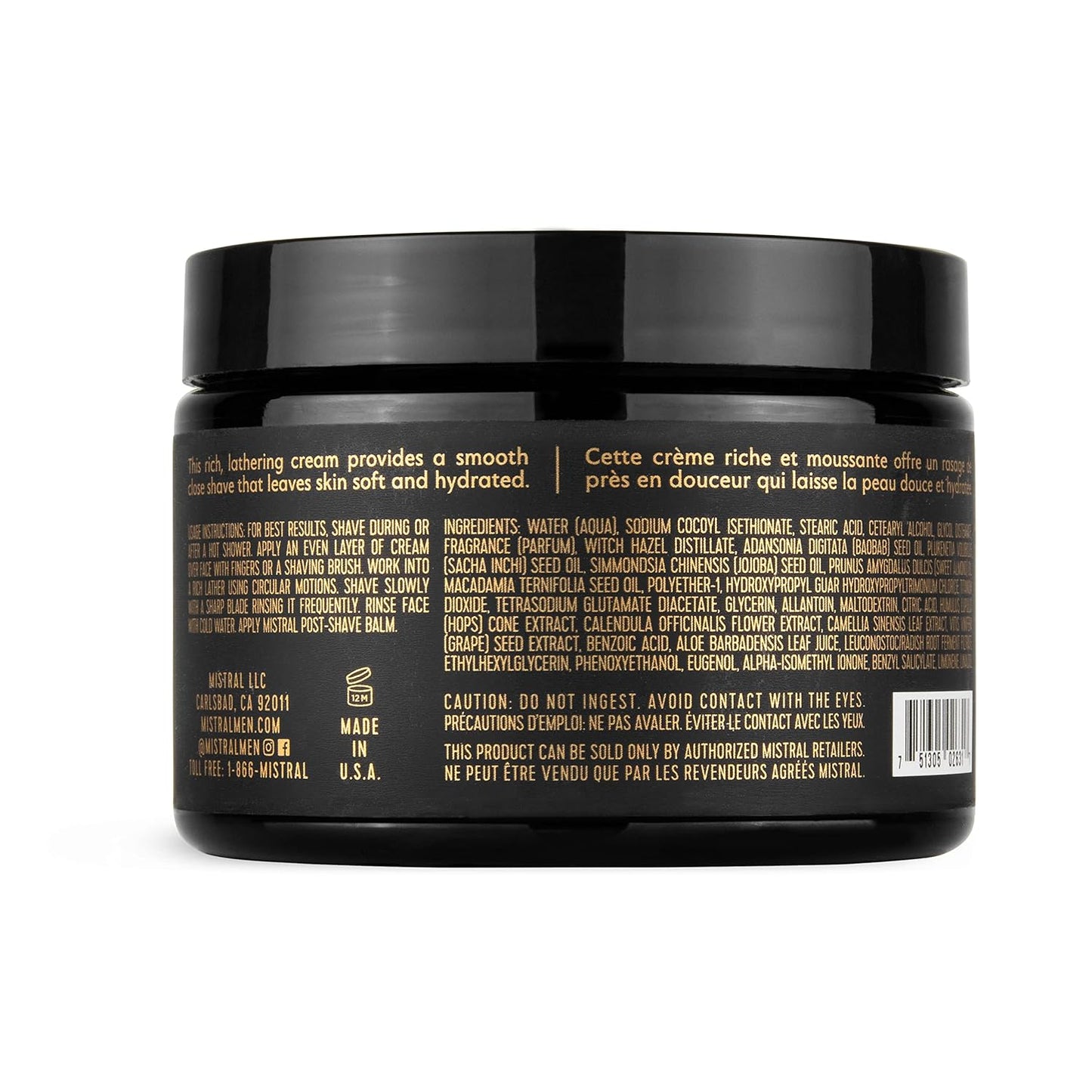 Mistral Cedarwood Marine Shaving Cream for Men | Smooth Triple Layered Foam | Men’s Shave Cream with Organic Plant Extracts | pH-balanced, Phthalates & Paraben-Free | Made in USA. 9oz Tub