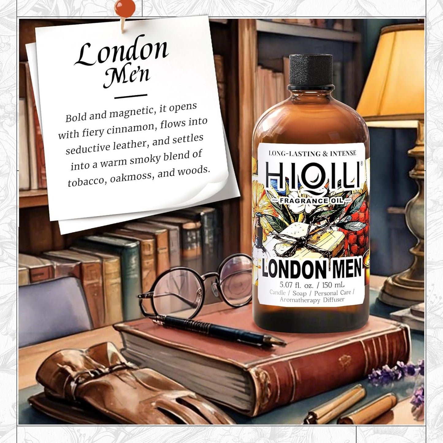 HIQILI London Men Fragrance Oil for Candle & Soap Making, Inspired by Bvr.Berry LON for-Men, Essential Oil for Diffuser, Large Rooms, Office, New Car Scents - 5.07 Fl Oz