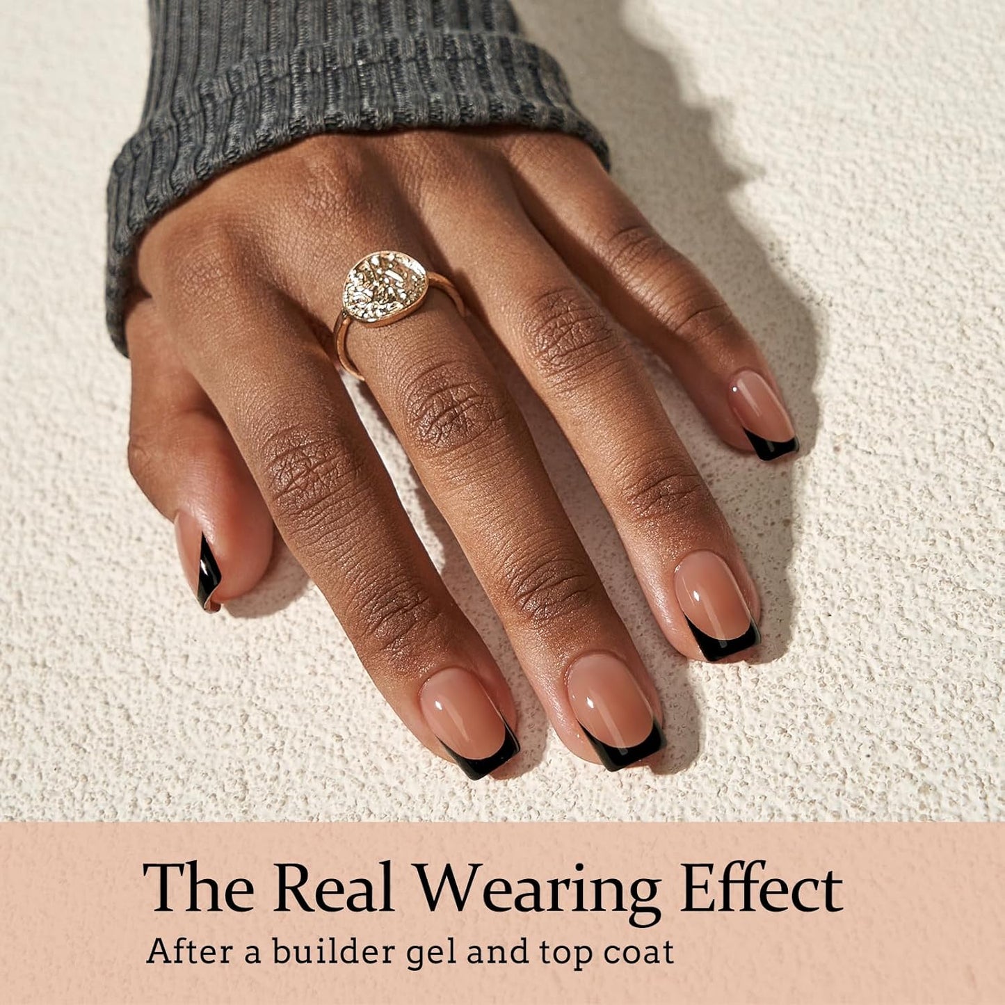 BTArtboxnails Black Press on Nails - French Tip Press on Nails Short, Square Gel Nail Tips, Supremely Fit Natural Fake Nails in 16 Sizes - 160 Pcs False Nails, Black French