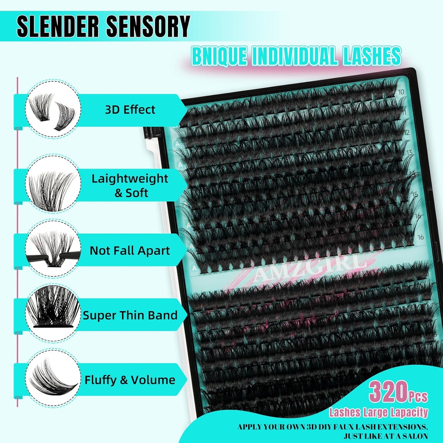 Lash Clusters 320Pcs 80D 100D Eyelashes Cluster D Curl Individual Wispy Lashes Cluster for DIY Cluster Eyelash Extensions at Home for Beginners (Mix10-16mm)