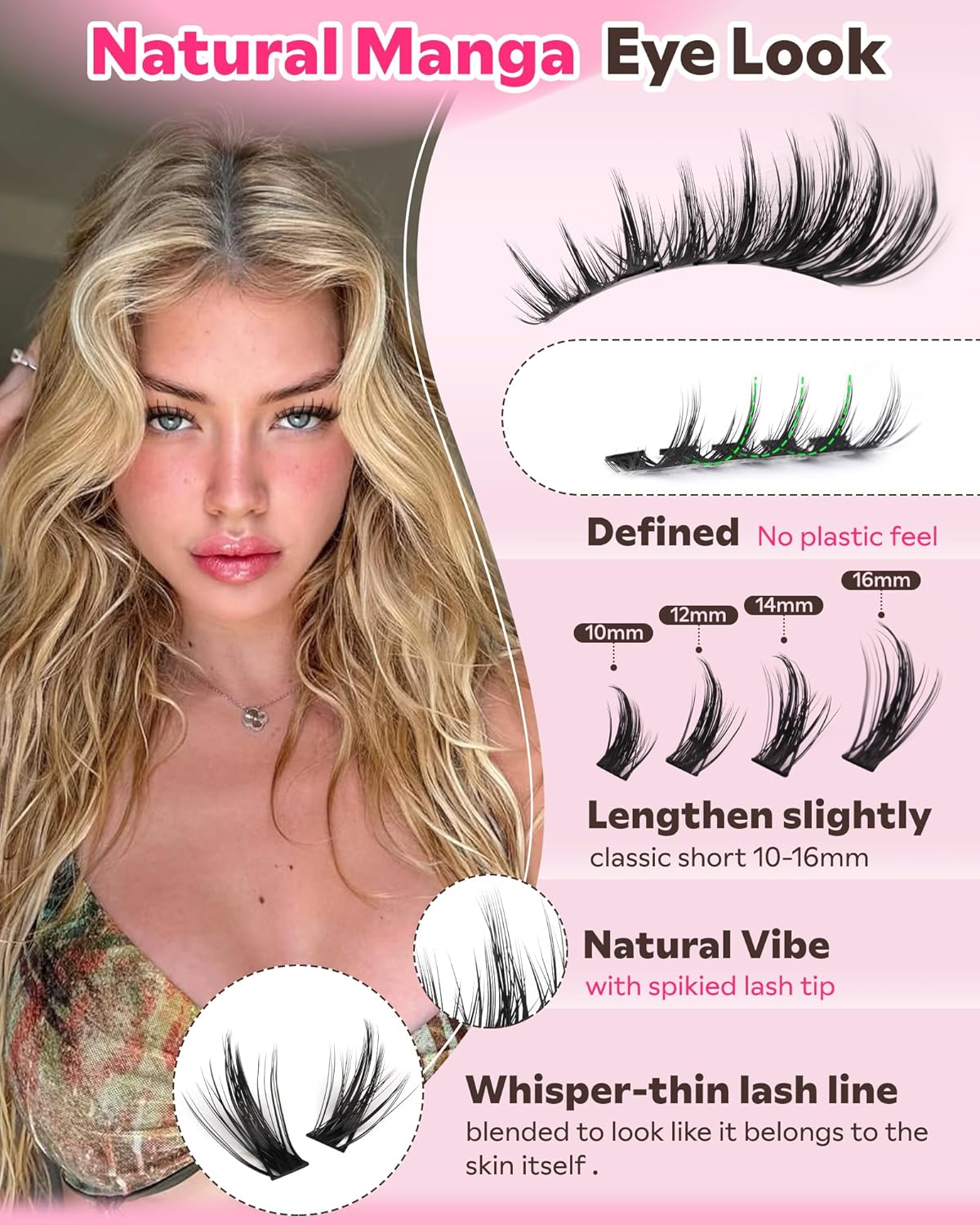 Manga Lash Clusters Kit Natural 300 Pcs Cluster Eyelash Extensions Kit Wispy Fairy Fluffy Eyelash Clusters Anime Cosplay Individual Lash Extensions Kit CC Curve 10-16mm
