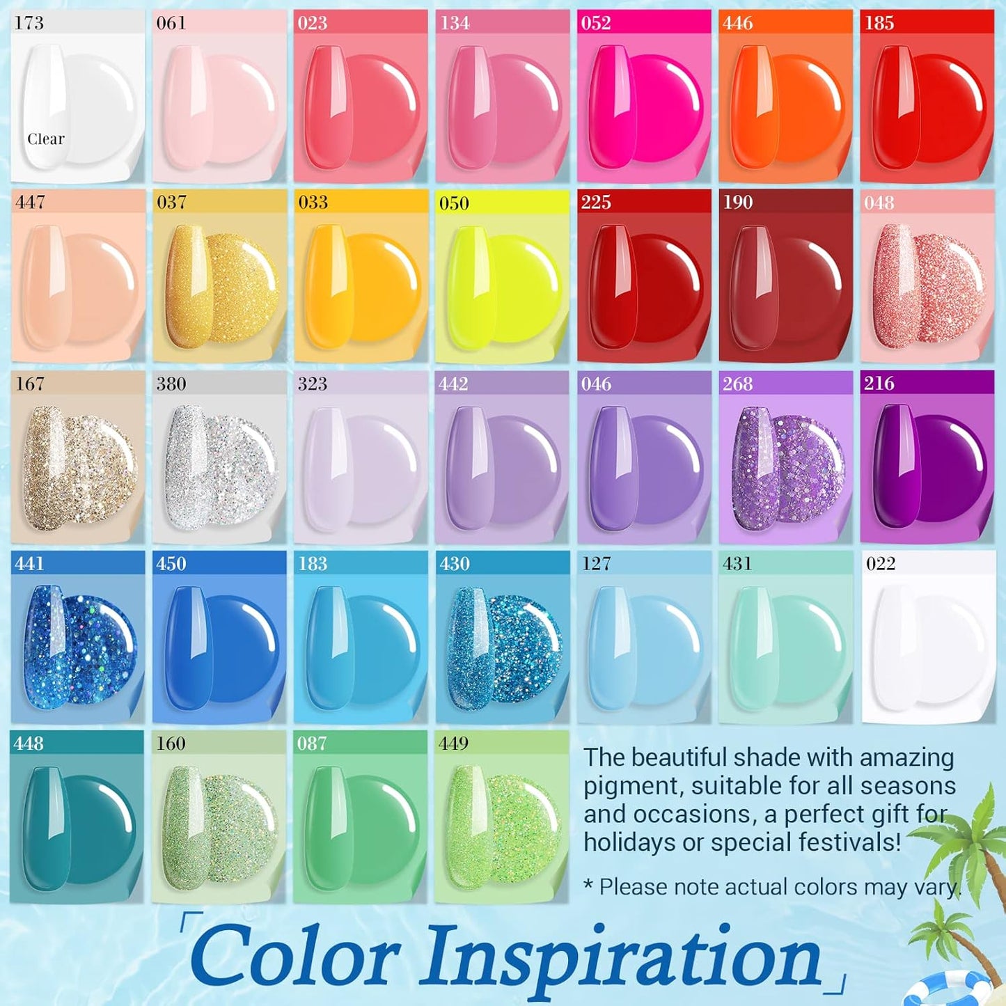 AZUREBEAUTY 42Pcs Dip Powder Nail Kit Starter - Going Summer, 32 Colors Blue Lilac Purple Pink Green Acrylic Nail Dipping Powder Set with Top/Base Coat Activator &Tray for French Art Manicure DIY Home