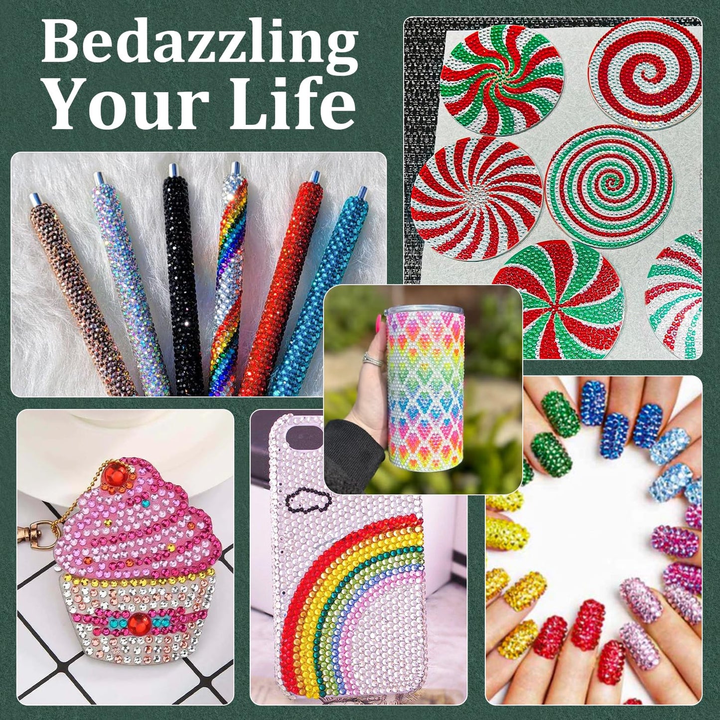 Resin Rhinestones for Crafting with B7000 Jewelry Glue, 1 Box Dark Green Flatback Crystals with 3Pcs 10ml Glue for Bedazzling Crafts DIY Nail Art Makeup，Non Hotfix Gems for Clothing Shoes