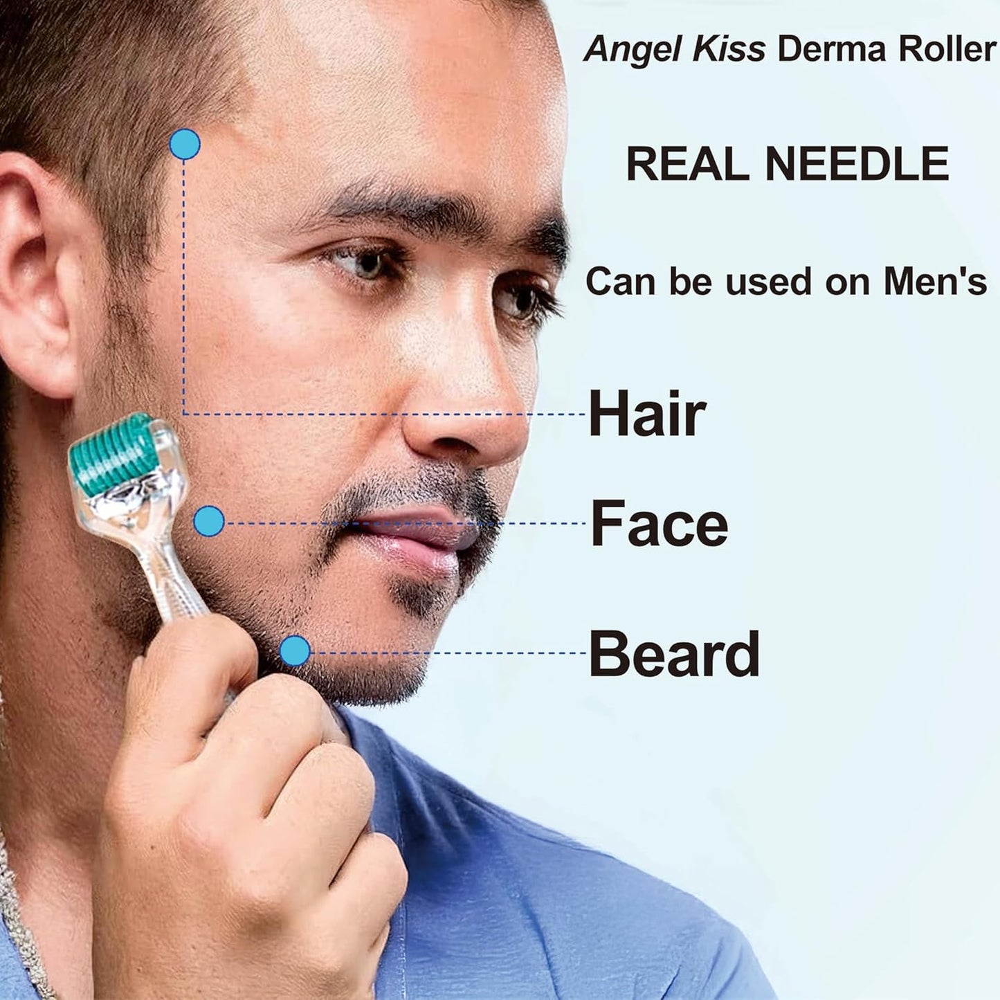 Derma Roller REAL NEEDLE for Face, Body, Hair, Scalp, Beard | Angel Kiss Upgraded 192 Titanium 0.3mm Microneedling Roller (Advanced.5) | At Home Micro Needle Roller for Women | Beard Roller for Men