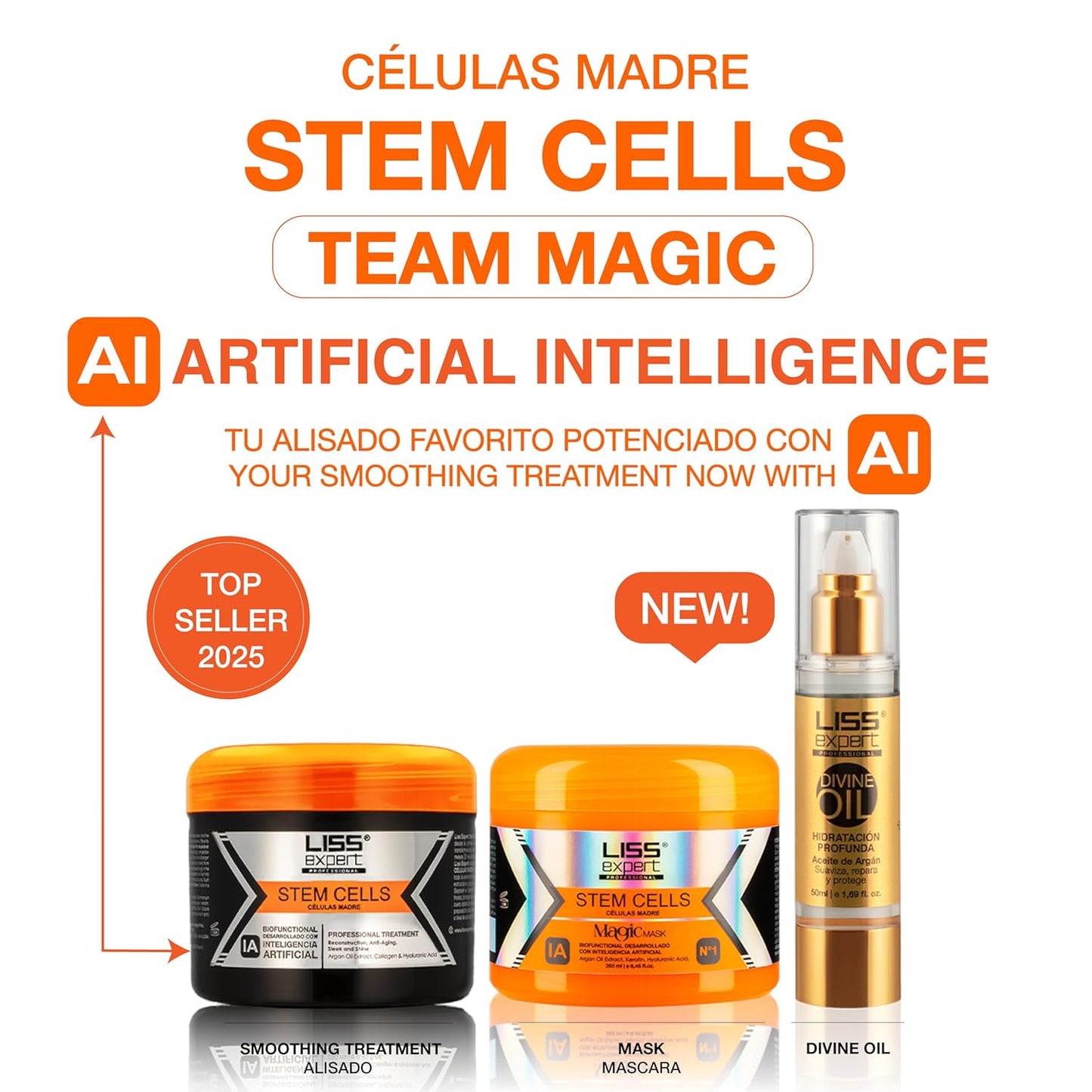 Liss Expert Stem Cells Smoothing Treatment 8.45 oz (ONE shoulder length app) and Magic AI Mask, 8.45 oz Set Hyaluronic Acid, Collagen, Argan Oil, Keratin and Stem Cells for after care SET (3, 8.45)