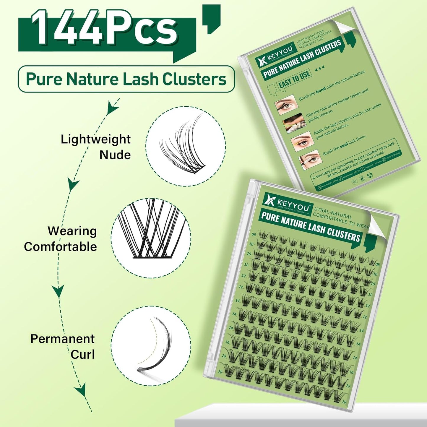 Natural Lash Clusters Wispy Eyelash Clusters 144 pcs Cluster Eyelash Extensions D Curl Individual Lashes 8-18MIX Mix Length Light and Natural Lashes Look with Thin Lash Band by KEYYOU(N04-8-18MIX-D)