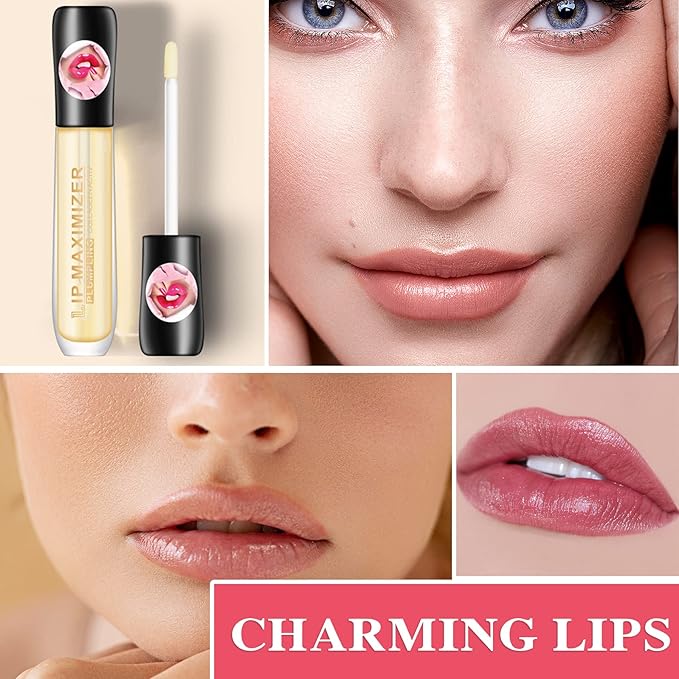 Lip Plumper Lip Gloss 2Pcs,Moisturizing Lip Oil Lip Plumper Gloss Lip Plumping Lip Care Serum Instant Volume Lip Filler Lip Maximizer Balm Plumper Reduce Fine Lines & Improve Dryness Wrinkles
