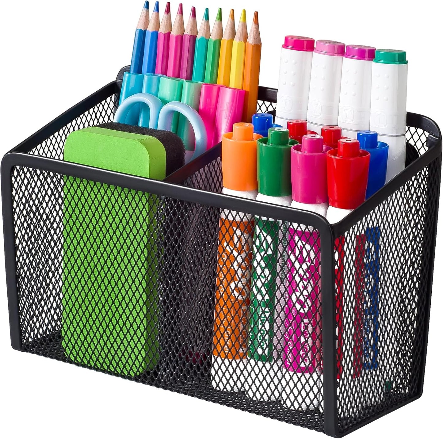 BEYGORM Magnetic Dry Erase Marker Holder for Whiteboard, Mesh Pen & Pencil Holder for Refrigerator, Strong Magnetic Basket for School Locker, Office & Classroom Organizer (Black, 1-Pack)
