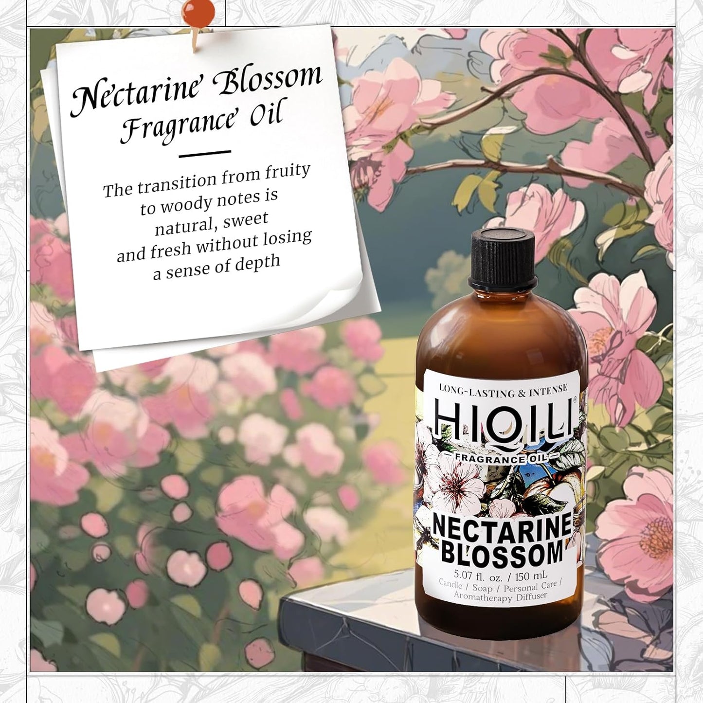 HIQILI Nectarine Blossom Fragrance Oil for Candle & Soap Making, Essential Oil Diffuser Use, Add to Body Lotion, Dryer Balls - 5.07 Fl Oz