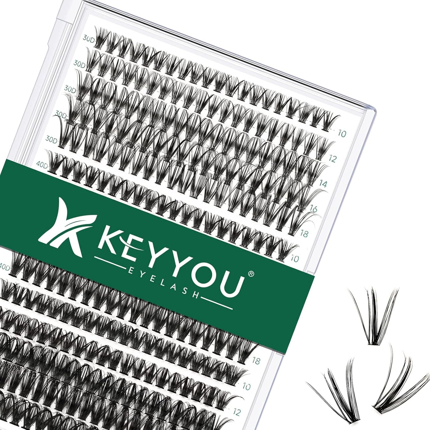 Lash Clusters 300pcs Eyelash Clusters 30D+40D+50D 0.07D Curl 10-18MIX DIY Eyelash Extension KEYYOU Large Tray Volume Soft&Natural Individual Lashes(30D40D50D-0.07D,10-18MIX）