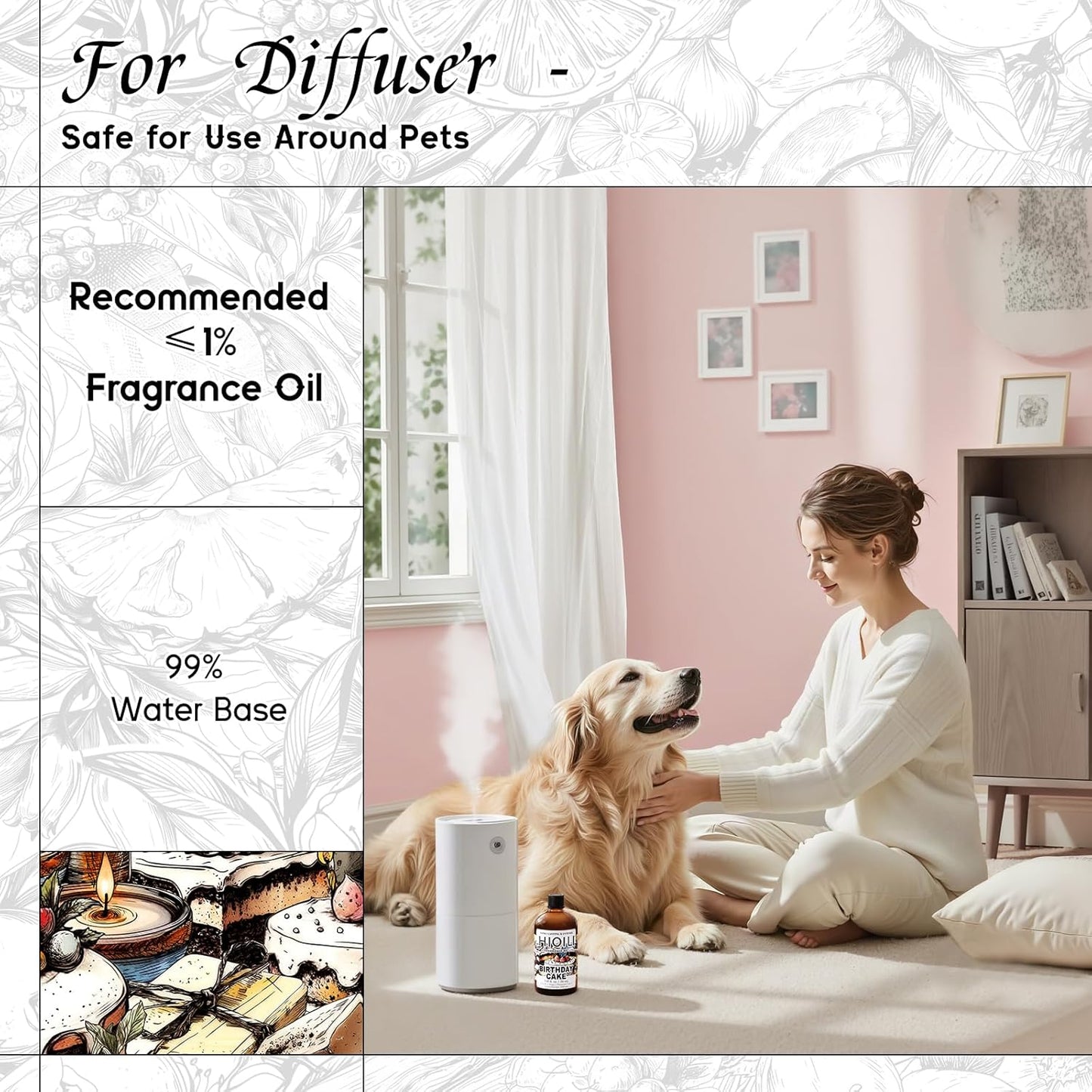 HIQILI Birthday Cake Fragrance Oil for Diffusers, Candle & Soap Making, Add to Aromatic Air Freshener Spray, Premium Grade - 5.07 Fl Oz