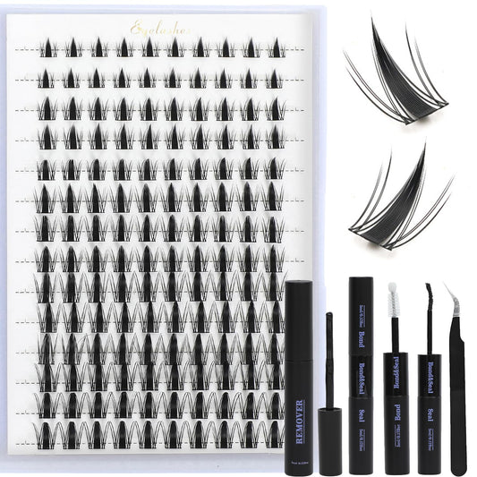 Lash Clusters Kit, Eyelash Clusters Individual Lash Extension Kit D Curl Fluffy Wispy False Eyelashes Extensions Thin Band with Bond Seal Tweezers Brush (SMY11 8-16mm)