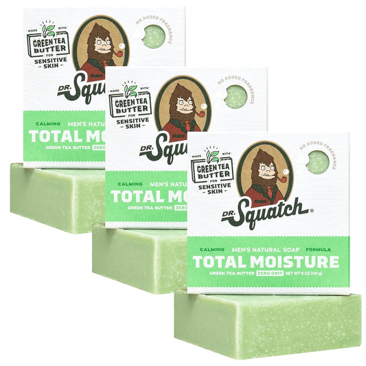Dr. Squatch NEW Total Moisture Bar Soap for Men - No Added Fragrance Formulated for Sensitive Skin - Green Tea Butter (5 oz, 3-pack)