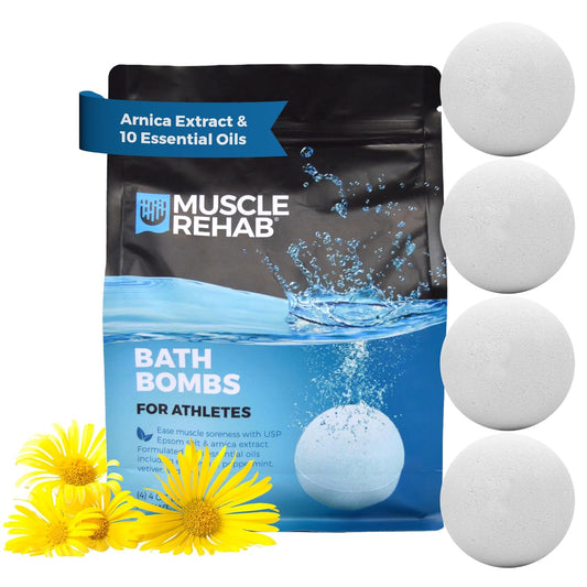 Epsom Salt Bath Bombs with Arnica: Muscle Recovery Bath Soak for Pain & Tension with Turmeric,Clary Sage, Eucalyptus| Magnesium Bath Bombs| Transdermal Bath Soak for Muscle Pain, Muscle Rehab 4 Pack