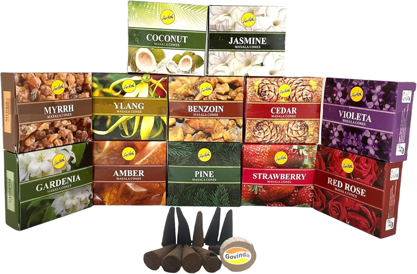 Sreevani Natural Masala Incense Cones and Holder Bundle, 120 Cones Total, Assorted #2