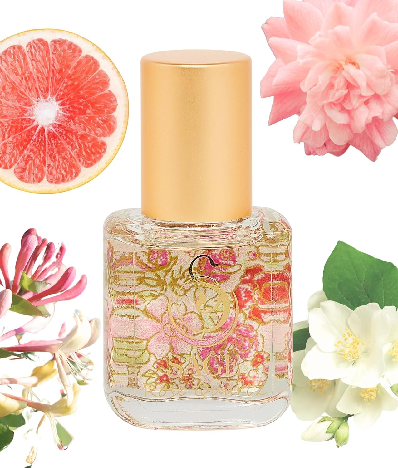 Rose Quartz Organic Perfume Oil Extract Roll-On by Sage- 1/4 oz, Vegan & Cruelty-Free, Floral Scent, Rose Damask, Honeysuckle, Jasmine - Made in USA