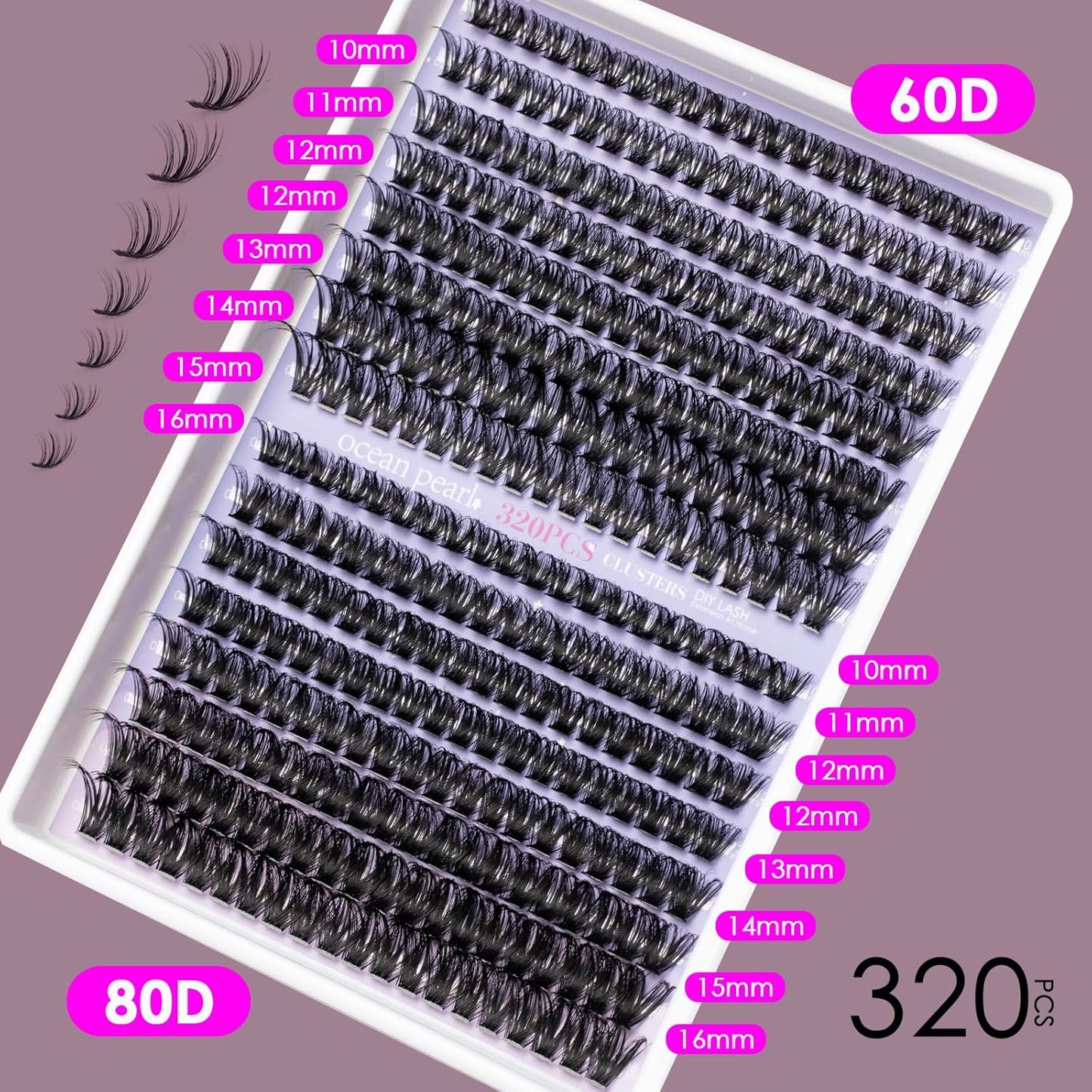 3D Thick Lash Extension Kit 320 Pcs Lash Clusters 60D+80D 10-16mm Eyelash Extension Kit Individual Lashes with lash bond and seal,remover,tweezers,Eyelashes,DIY Eyelash Extensions Kit-OCEAN PEARL