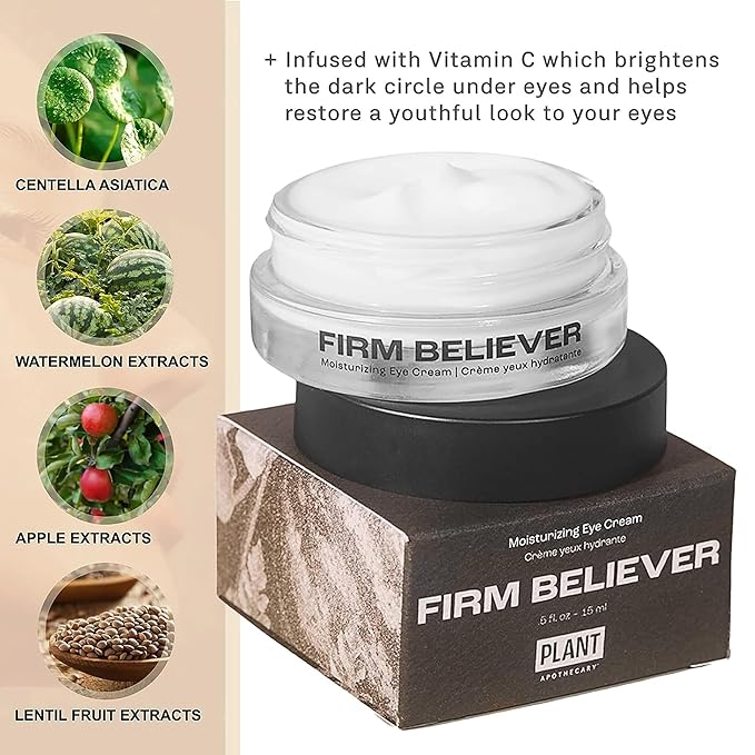 Firm Believer: 30ml Under Eye Cream with Vitamin C - Puffiness, Dark Circles, Eye Bags, Fine Lines and Wrinkles Reducer - Anti-Aging Eye Creams and Skin Care for Men and Women