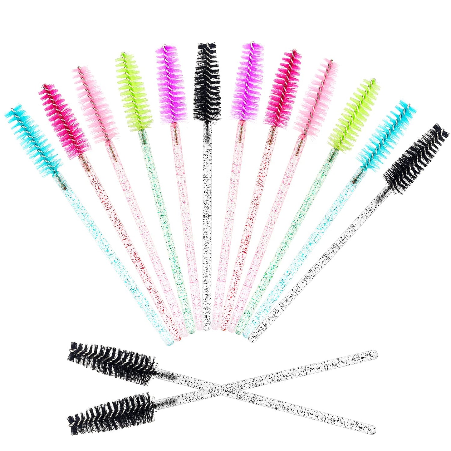 300PCS Disposable Mascara Wands Spoolie Brush Crystal Eyebrow Brushes Eyelash Extension Applicator Makeup Kits.myaokue-up (6 color-Crystal-300)