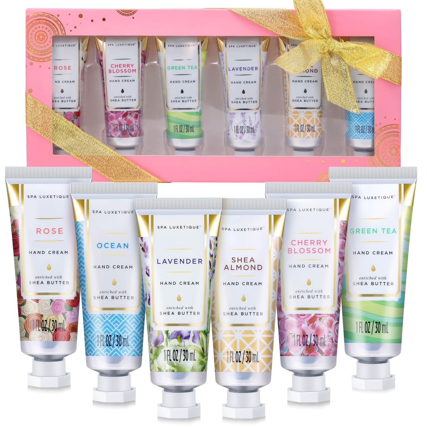 spa luxetique Travel Size Hand Cream Gift Set - Scented Hand Lotion for Dry Skin, Ideal Birthday Gift for Women, 6 x 1.0 oz