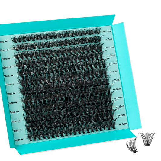 Lash Clusters 240pcs Eyelashes Cluster Individual Wispy Lashes Thin Band for D Curl Lash Extension Eyelashes for Beginners at Home,False Eyelashes Soft Eyelash Clusters(40D,D-Mix9-16mm)